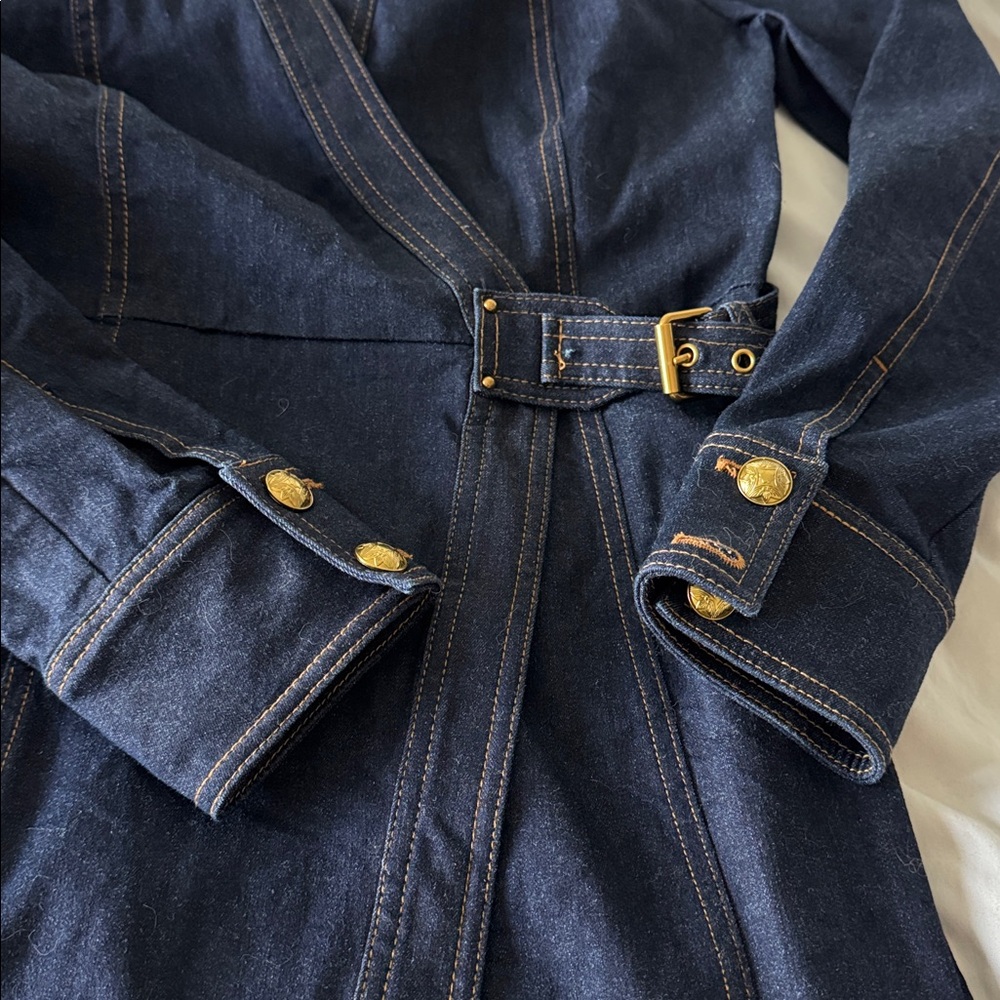 Veronica Beard Arlington Denim Wrap Dress blue midi long sleeve deep v - Picture 4 of 6